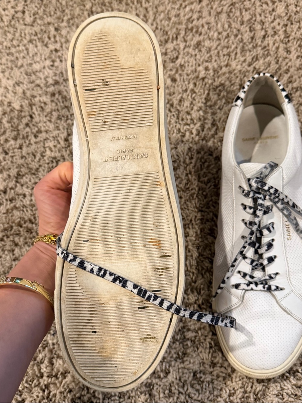 Saint Laurent White Leather Sneakers with Black Leopard-Print Details - Picture 4 of 5